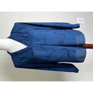 Halston Teal Marble Print V Neck Blouse Long Sleeve Size S